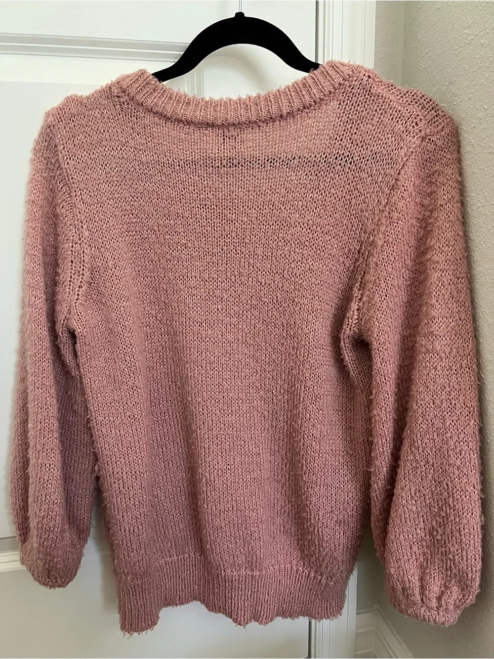 A New Day Blush Pink Fuzzy Knit Balloon Sleeve Sweater - Small